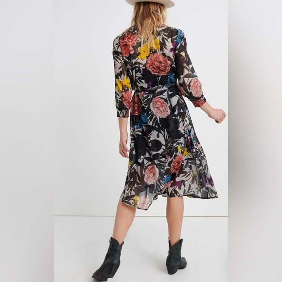 Lucky Brand Abstract Floral Midi Wrap Dress Size XS - Picture 3 of 11